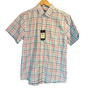 IZOD NWT Size Medium plaid short sleeve button down preppy casual date